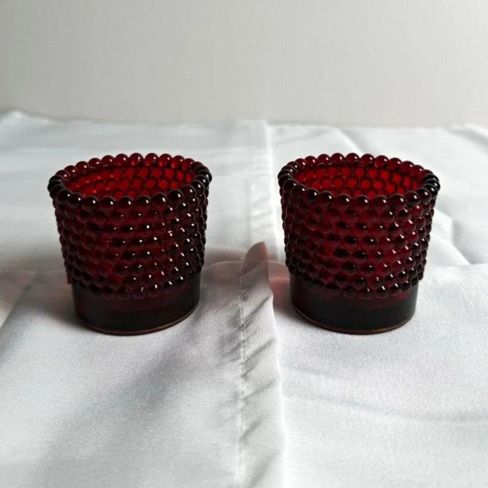 Set of 2 Red Glass Votive/Tea Light Candle Holders Candle Holder Set